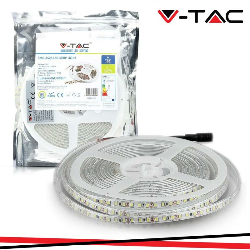 foto del prodotto striscia smd3528 120 led m bianco caldo ip65 5000k luce naturale
