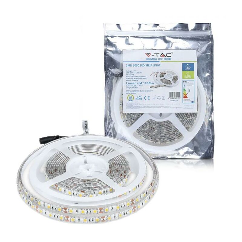 foto del prodotto striscia smd5050 60 led m bianco caldo ip65 3000k luce calda