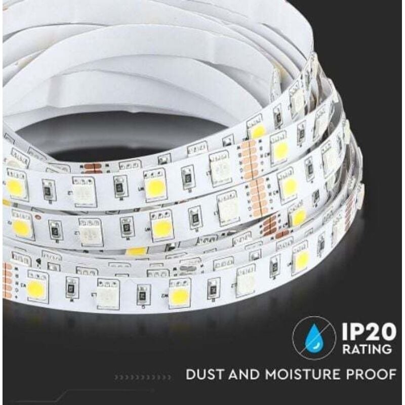 foto del prodotto striscia strip led v-tac 12v 10.8w m 60led m rgb 5mt ip20 - luce naturale 4000k