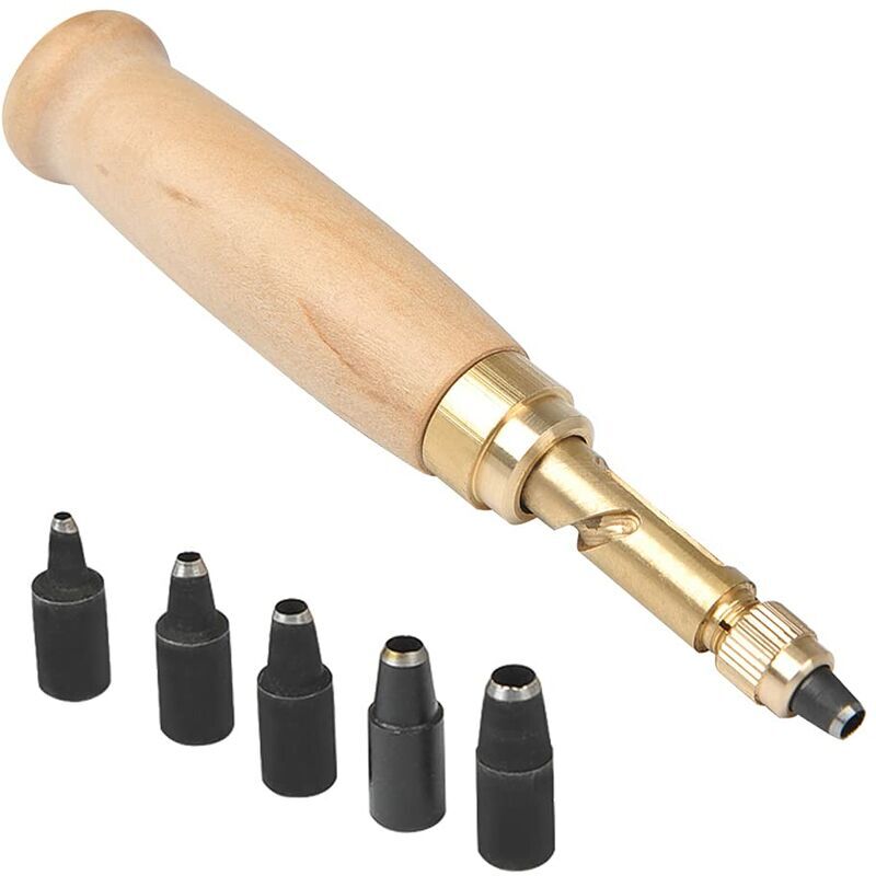 foto del prodotto strumento automatico per perforare i fori in pelle, strumento per cucire la pelle, perforatore automatico per cinture con testa di perforazione,