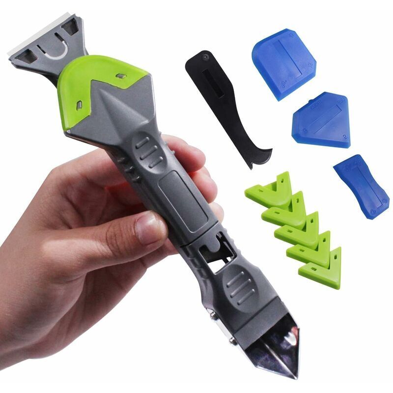 foto del prodotto strumento di rimozione del sigillante in silicone 5 in 1, raschietto per sigillante in silicone e kit lisciante per giunti raschietto per fughe