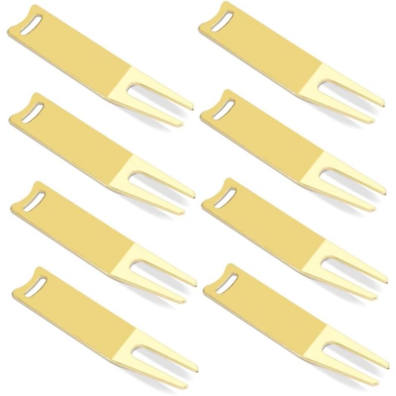 foto del prodotto strumento di riparazione per zolle da golf con piegatura in metallo, forcone da golf, accessorio per green da golf per gli amanti del golf, 8 pezzi.