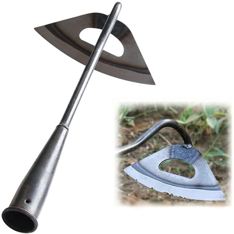 foto del prodotto strumento per allentare il terreno da giardinaggio con zappa cava temprata interamente in acciaio, zappa per piantare in giardino, rastrello