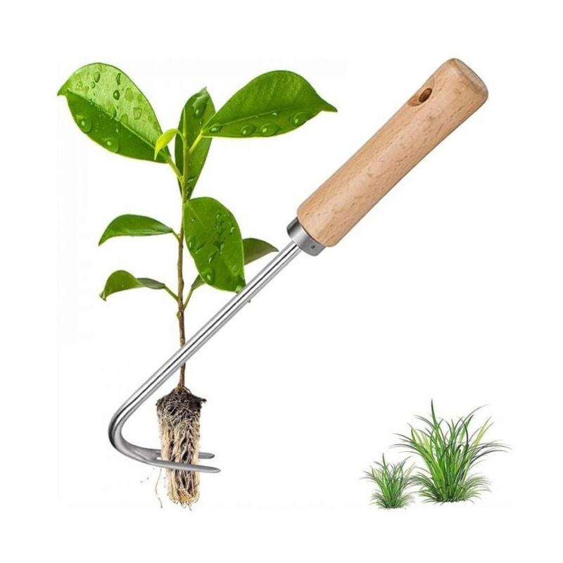 foto del prodotto strumento per diserbo in acciaio inossidabile, diserbante manuale per giardinaggio con manico in legno, estrattore di erbacce in acciaio