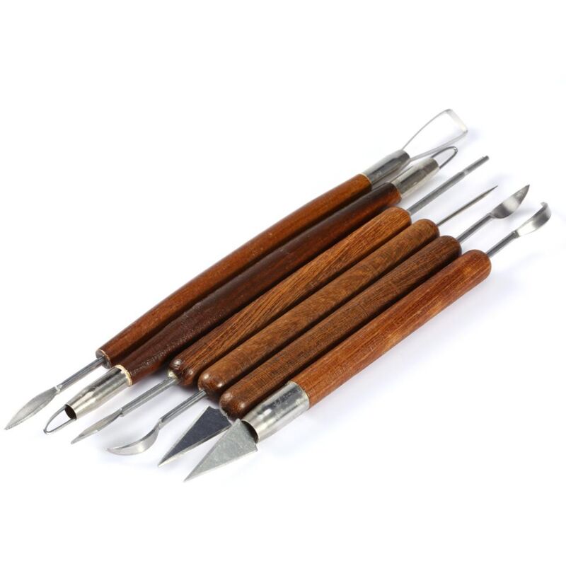 foto del prodotto strumento per modellare ceramica, 6 pezzi set strumenti per argilla polimerica strumenti per scolpire argilla e cera con manico in legno dewin