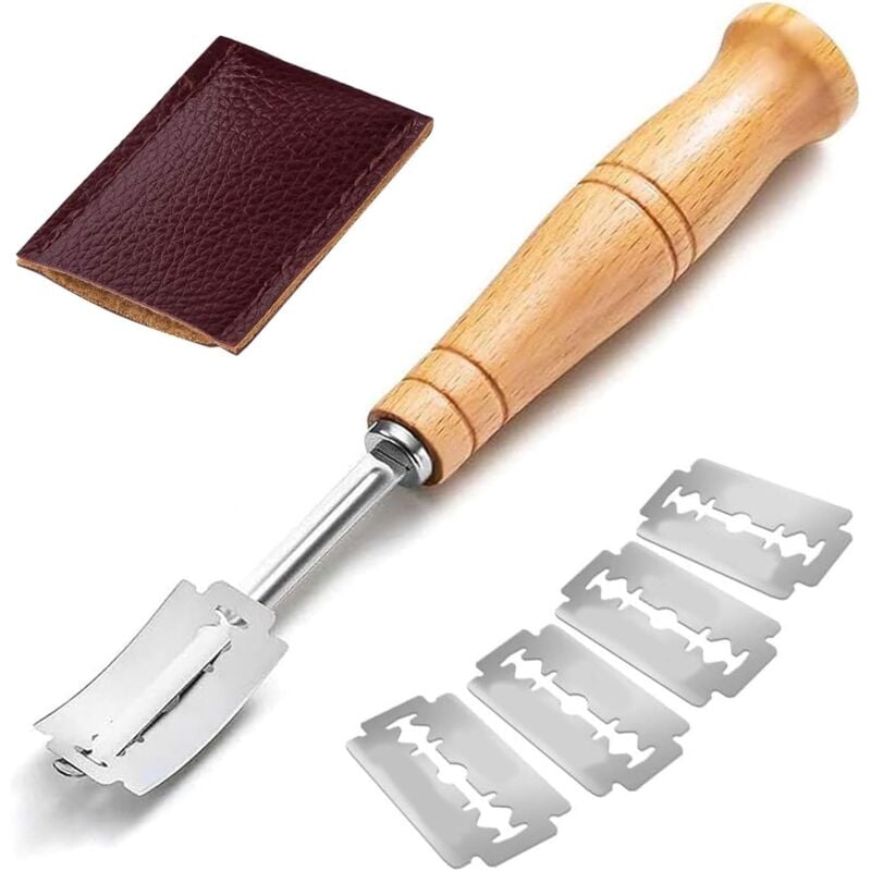 foto del prodotto strumento per tagliare, lama per pane, lama per impasto, coltello per pane con manico in legno, lama per pane, lama per panettiere, rasoio per pane,