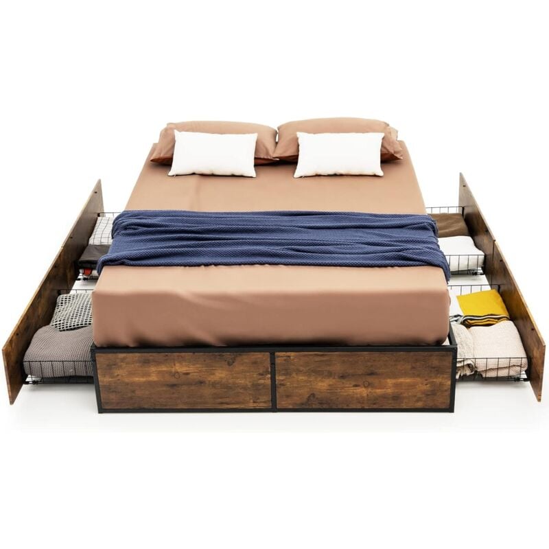 foto del prodotto struttura di metallo per letti, piattaforma letto con 4 cassetti, telaio da letto con doghe in metallo, facile da montare, 200 x 140 x 33 cm costway