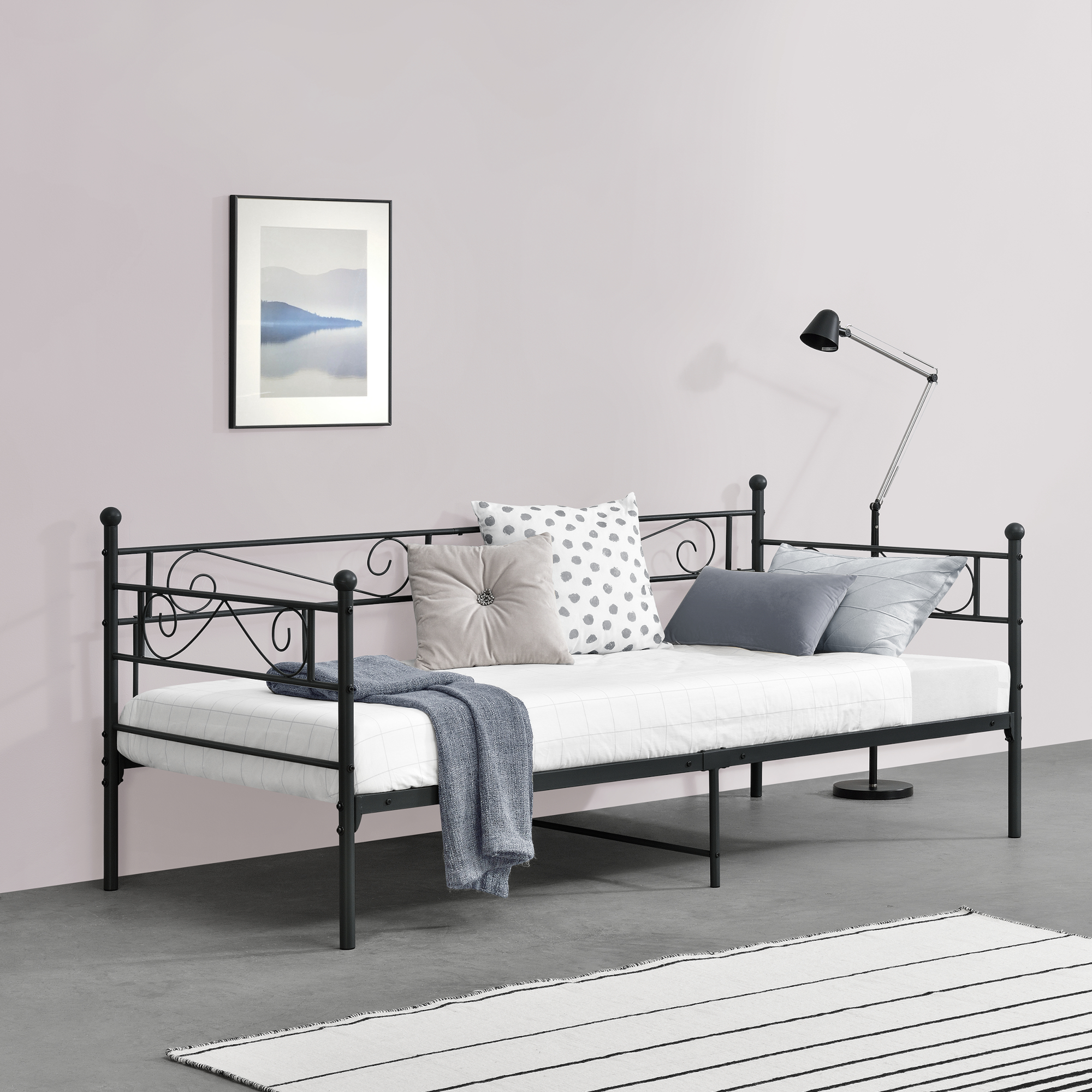foto del prodotto struttura divano a 2 3 posti di seduta letto singolo in metallo 90 x 200 cm sofa in acciaio con elementi decorativi 