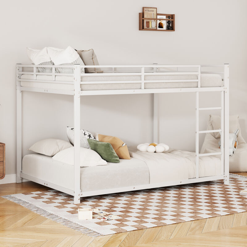 foto del prodotto struttura letto a castello 140x200cm letti per bambini, mdf e metallo, senza materasso, bianco modfu