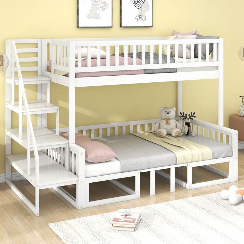 foto del prodotto struttura letto a castello 90x200cm 120x200cm tavolo regolabile, pino, senza materasso, bianco