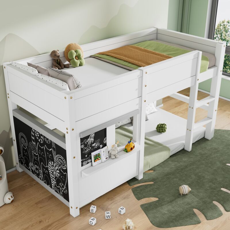 foto del prodotto struttura letto a castello 90x200cm letti per bambini, letti singoli con 2 tavolette, con 1 ripiano, legno, senza materasso, bianco