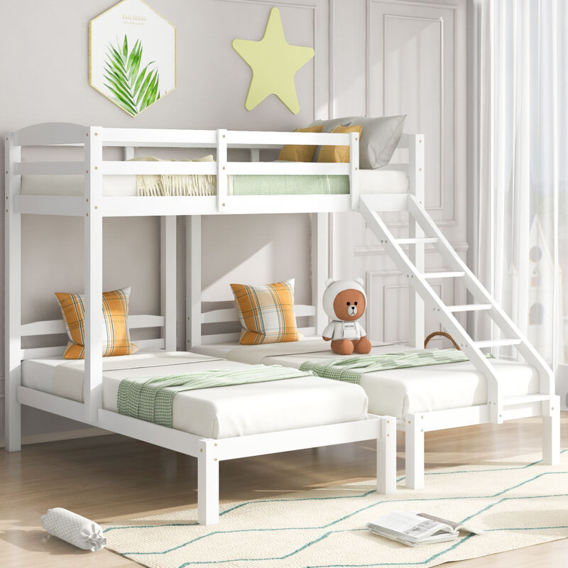 foto del prodotto struttura letto a castello 90x200cm letti per bambini triplo, 3 posizioni, rete a doghe, legno, senza materasso, bianco