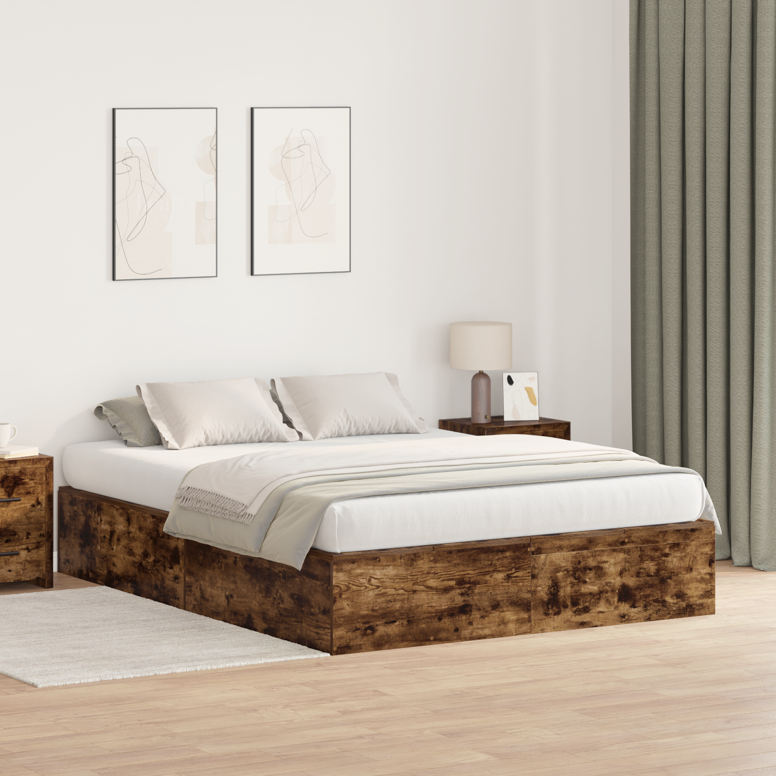foto del prodotto struttura letto con contenitore in rovere affumicato 150x200 cm