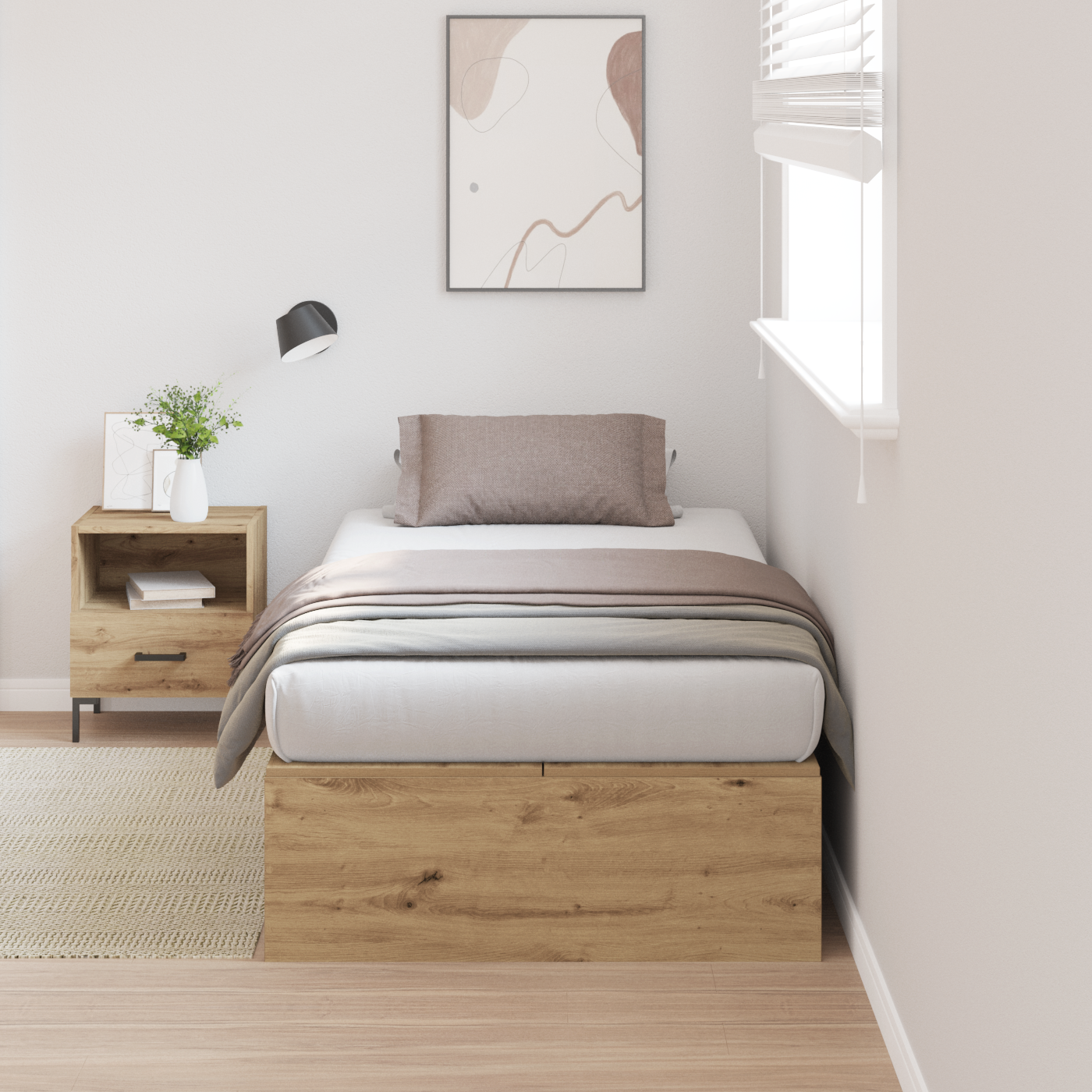 foto del prodotto struttura letto con contenitore in rovere artisan 90x200 cm