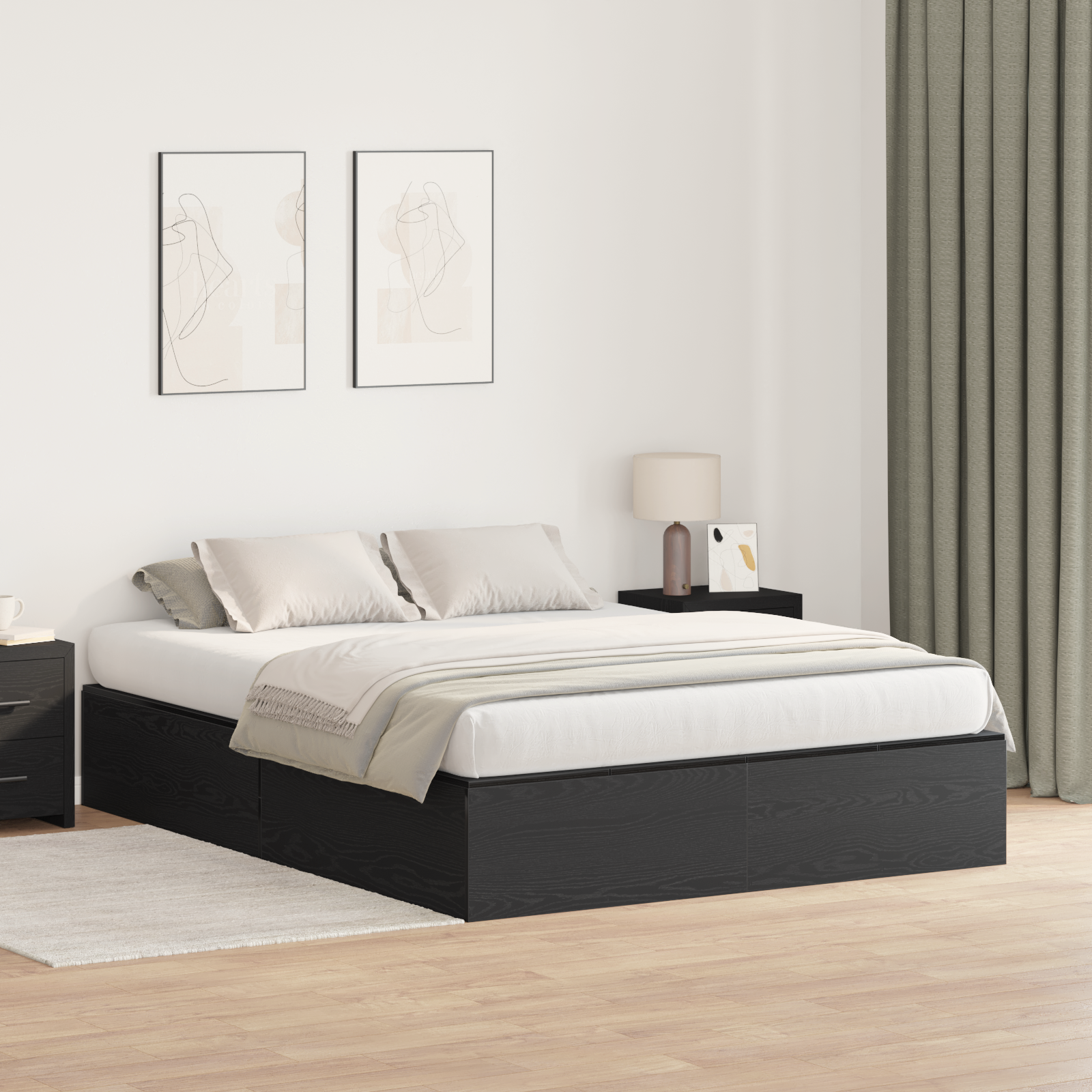foto del prodotto struttura letto con contenitore in rovere nero 135x190 cm