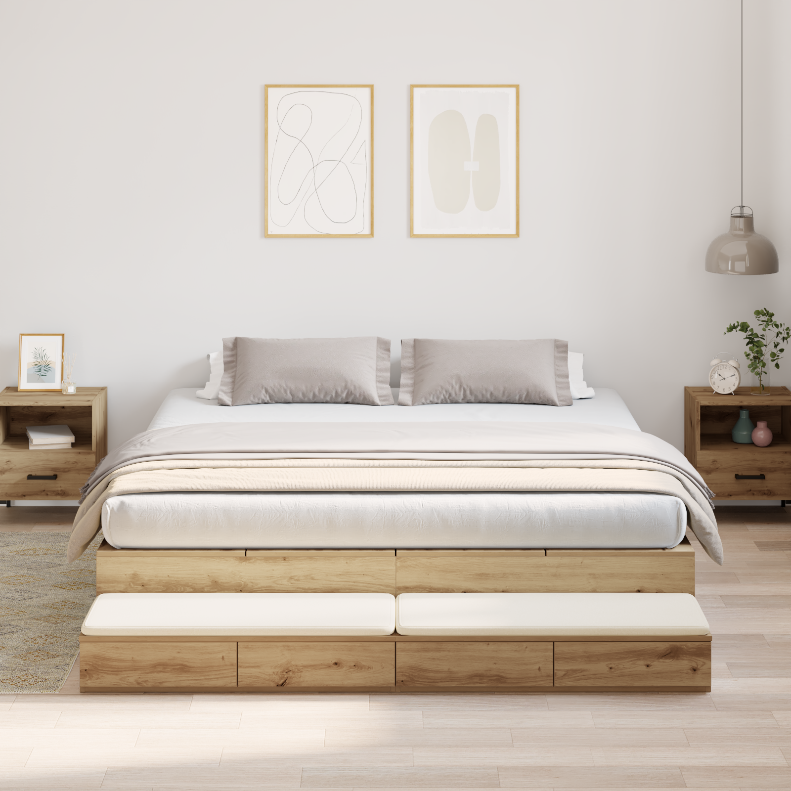 foto del prodotto struttura letto con contenitore rovere artigianale 200x200 cm