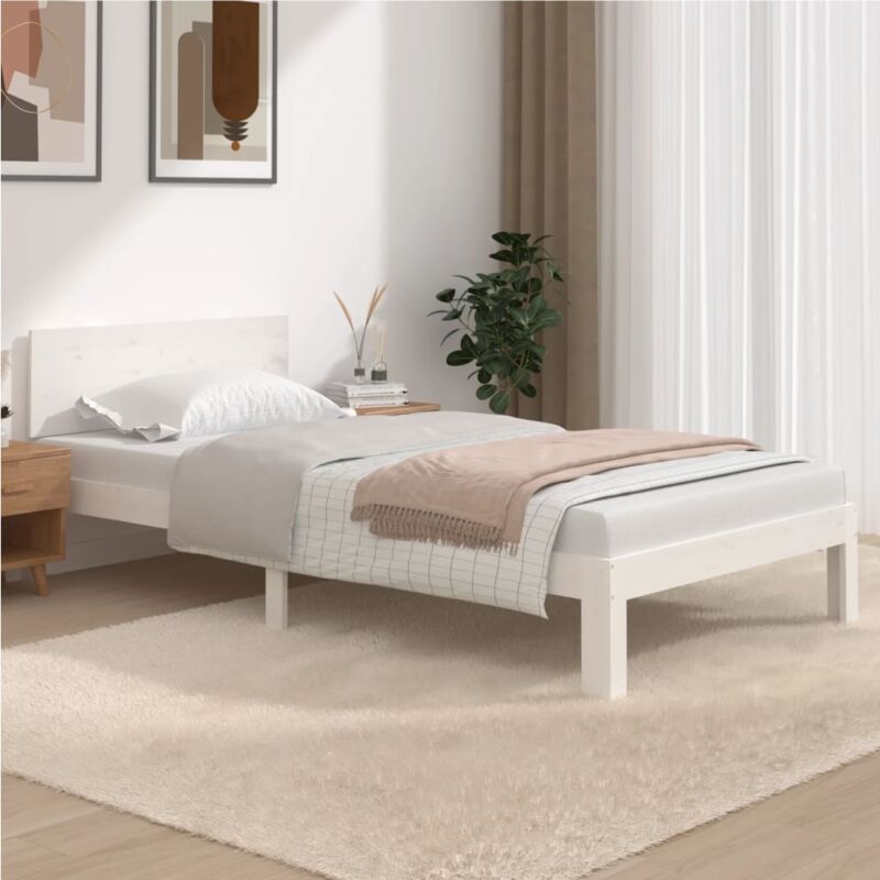 foto del prodotto struttura letto con testiera alta in legno 100x200cm vari colori disponibili colore bianco