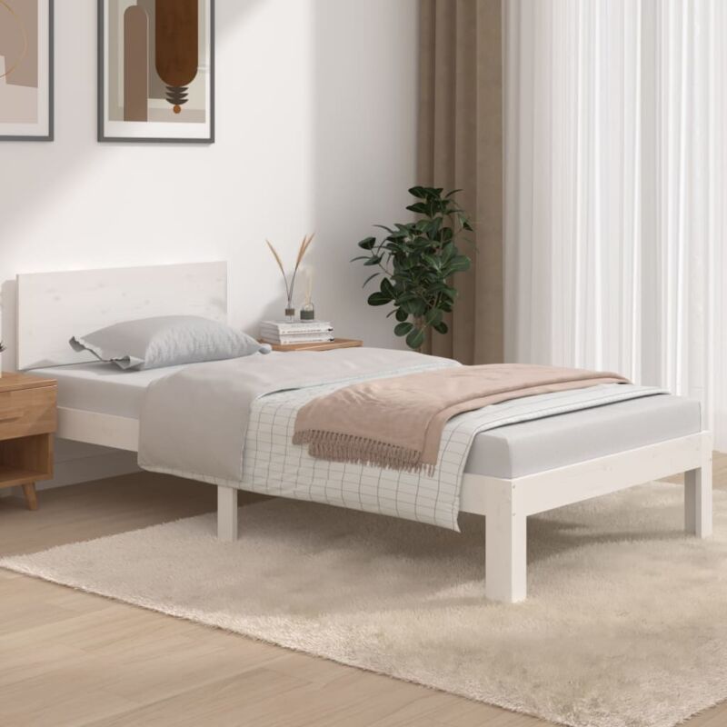 foto del prodotto struttura letto con testiera alta in legno 90x190cm vari colori disponibili colore bianco