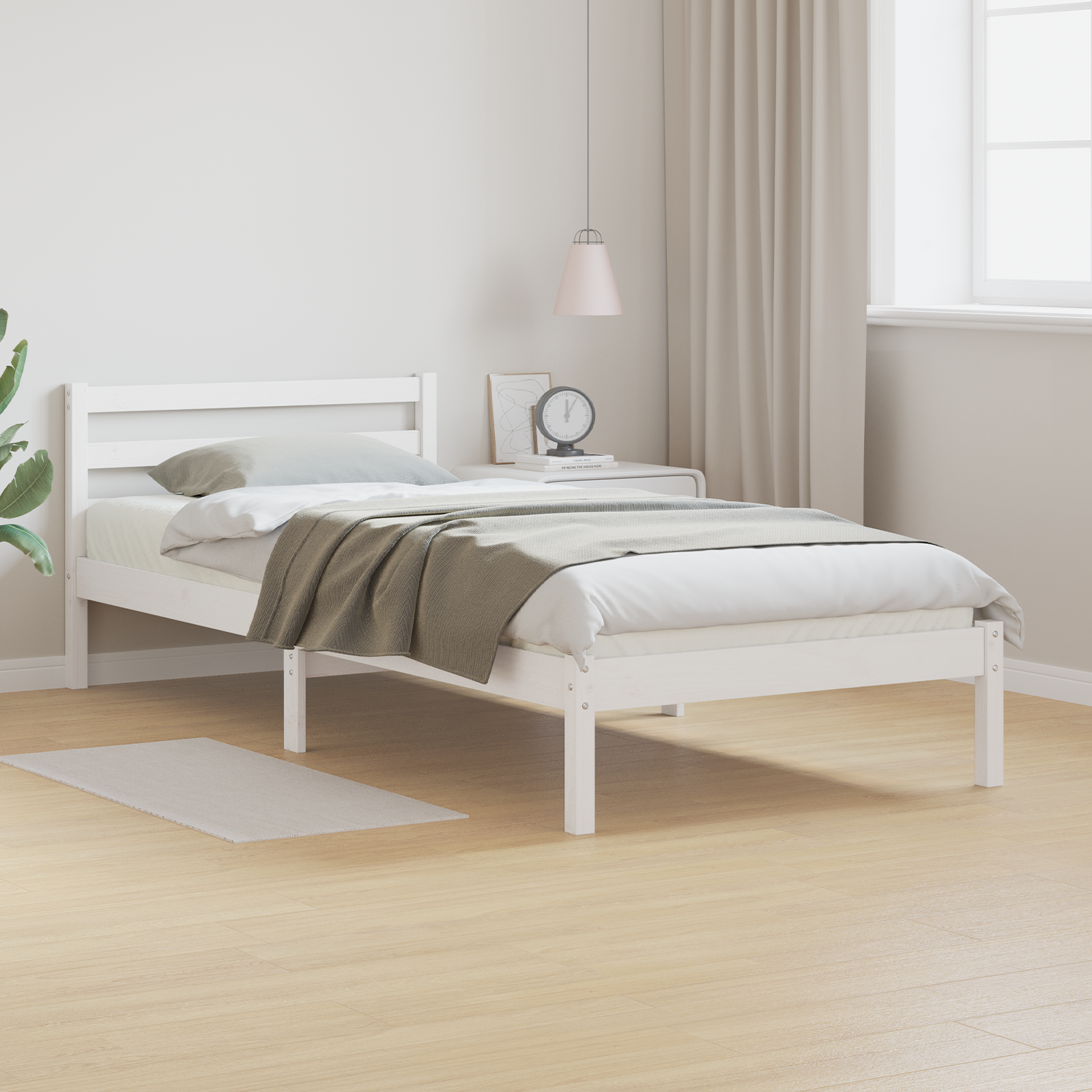 foto del prodotto struttura letto con testiera bianca 100x220 cm legno massello di pino