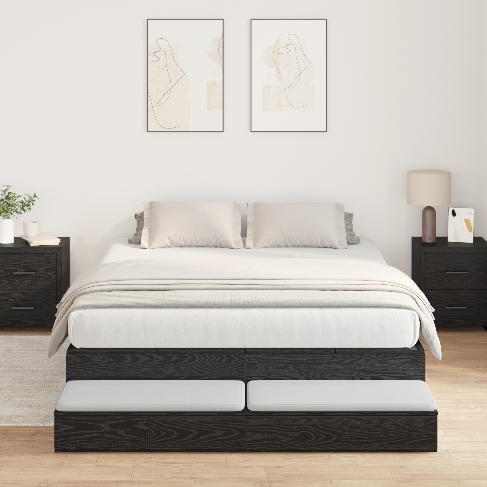 foto del prodotto struttura letto contenitore nero quercia 135x190 cm