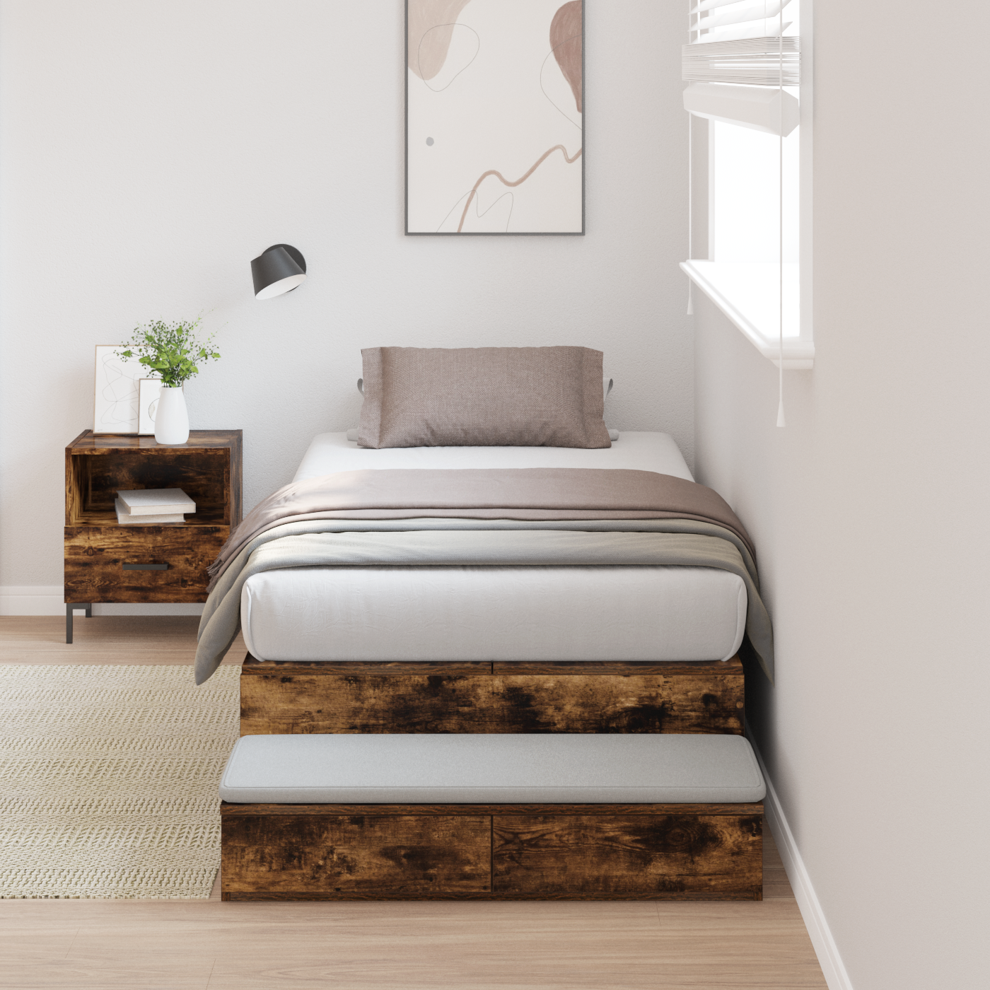 foto del prodotto struttura letto contenitore quercia affumicata 100x200 cm