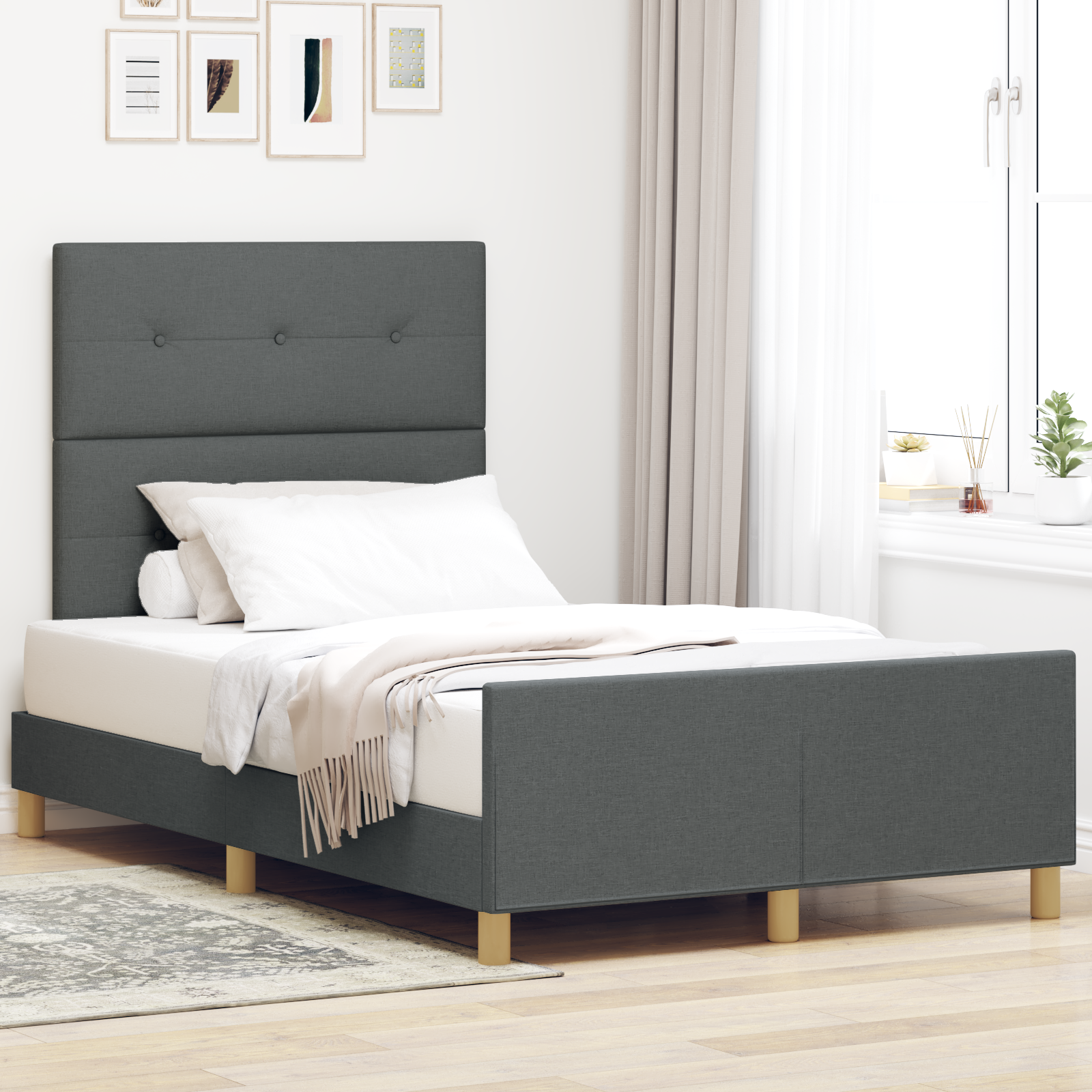 foto del prodotto struttura letto grigio scuro 120x190 cm tessuto