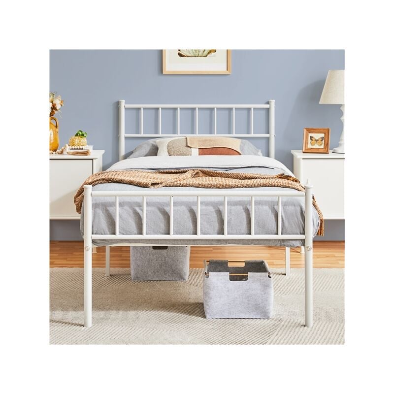 foto del prodotto struttura letto in ferro battuto a doghe in metallo bianco 90 x 190 cm yaheetech