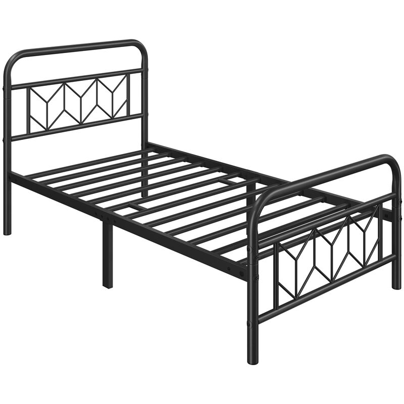 foto del prodotto struttura letto in ferro battuto a doghe testiera a rombi in metallo camera nero 90 x 200 cm yaheetech