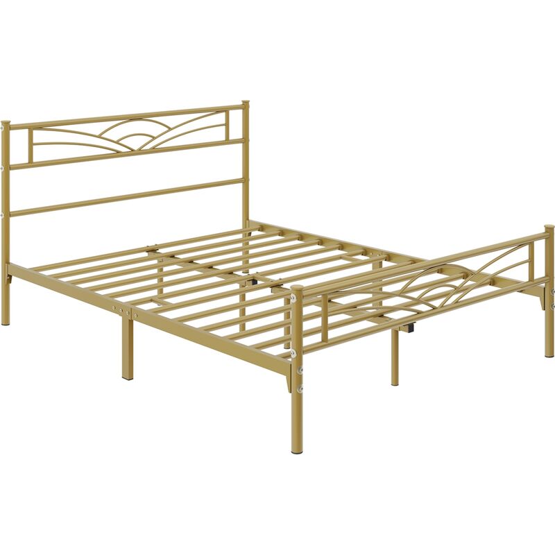 foto del prodotto struttura letto in ferro con spazio aggiuntivo per camera da letto ospiti soggiorno matrimoniale 140 x 200 cm oro anticato yaheetech