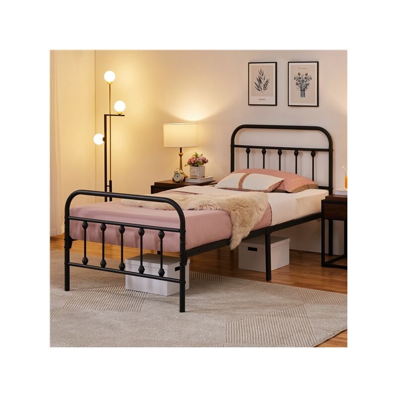 foto del prodotto struttura letto in ferro con spazio aggiuntivo sotto il letto per camera da letto soggiorno nera singolo 90 x 200 cm yaheetech
