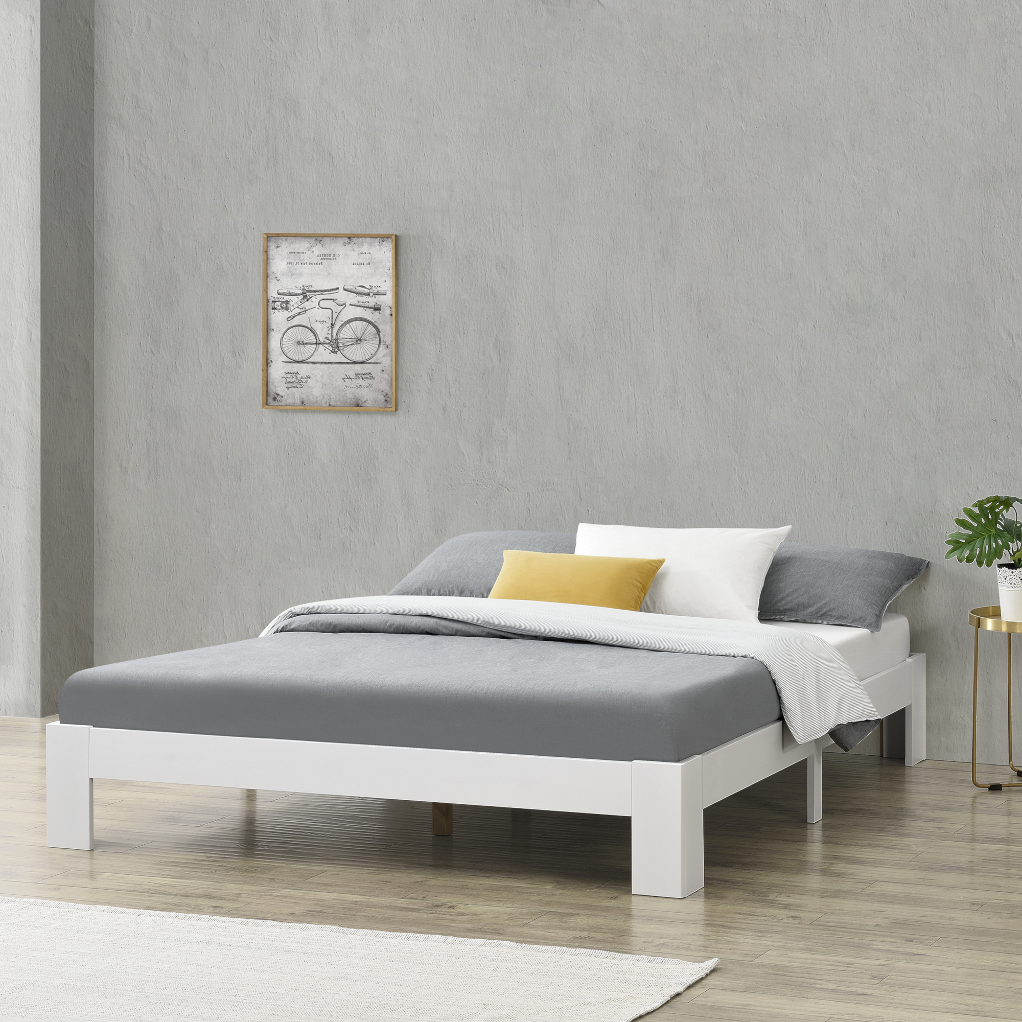 foto del prodotto struttura letto in legno di pino 120 x 200 cm con rete a doghe letto 1 piazza e mezza in design minimal bianco
