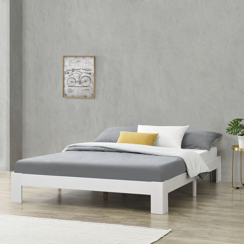 foto del prodotto struttura letto in legno di pino 180 x 200 cm con rete a doghe letto matrimoniale king size in design minimal bianco