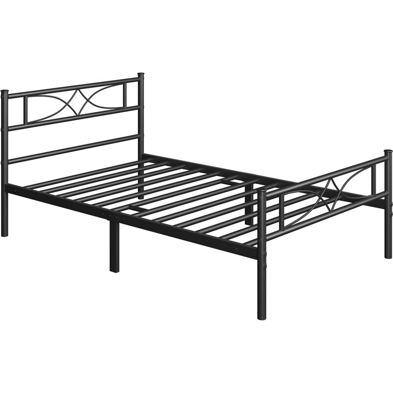 foto del prodotto struttura letto in metallo 36 cm battuto a doghe testiera snella in ferro moderno nero 90 x 190 cm yaheetech