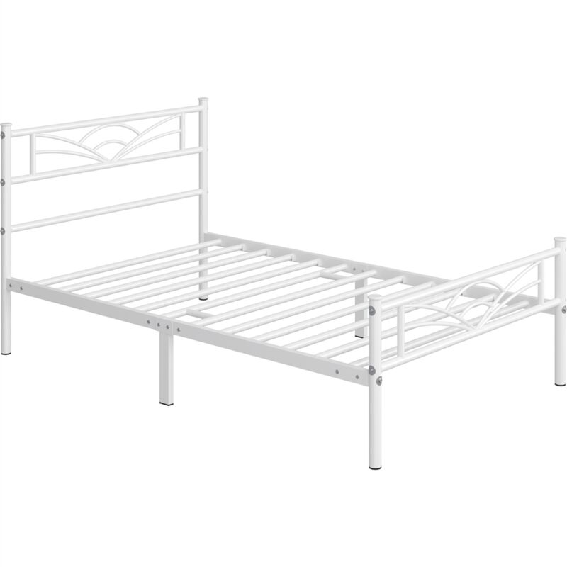foto del prodotto struttura letto in metallo con testiera telaio con rete a doghe per camera dormitorio singolo 90 x 190 cm bianco yaheetech