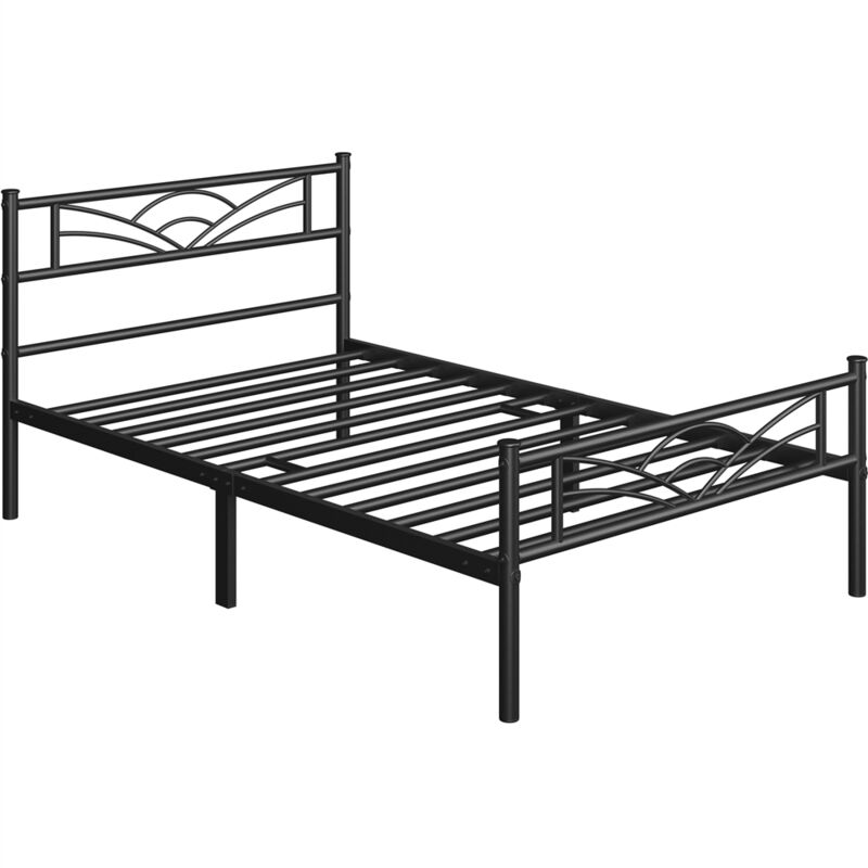 foto del prodotto struttura letto in metallo con testiera telaio con rete a doghe per camera dormitorio singolo 90 x 190 cm nero yaheetech