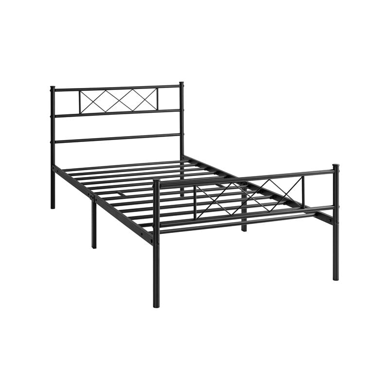 foto del prodotto struttura letto in metallo con testiera telaio con rete a doghe per camera dormitorio singolo 90 x 200 cm nero yaheetech