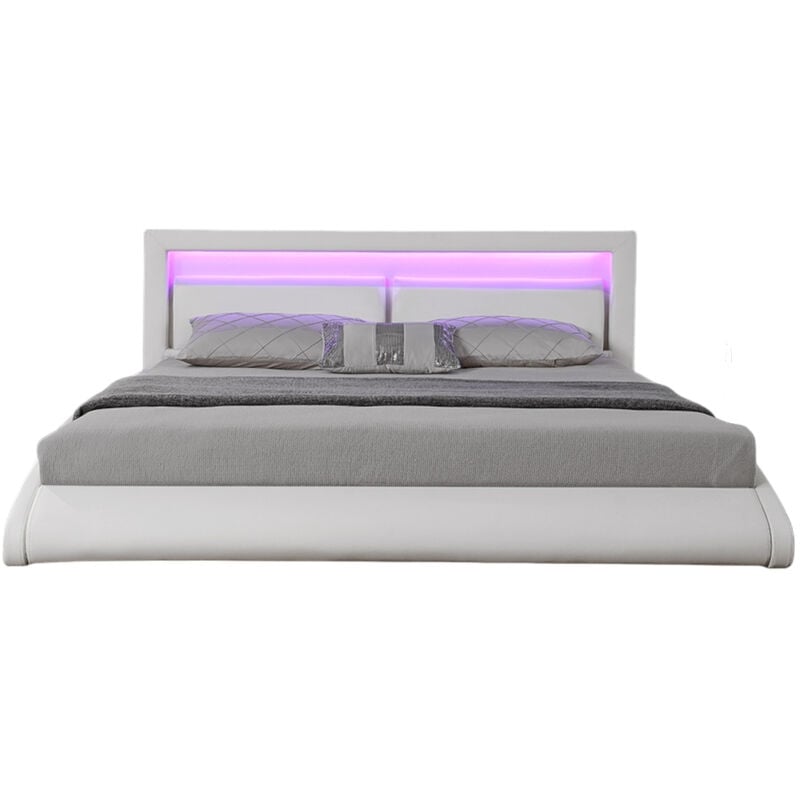 foto del prodotto struttura letto in similpelle bianca con led 160x200 cm brixton