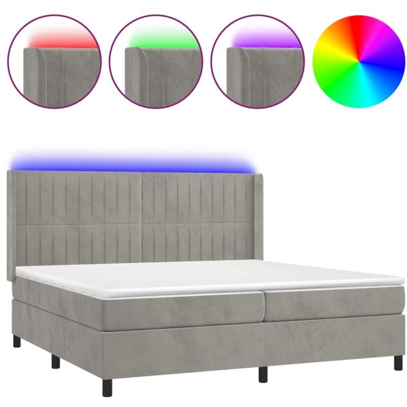 foto del prodotto struttura letto led con coprimaterasso testiera boxspring 200x200 cm tessuto in velluto grigio chiaro tdl0207766