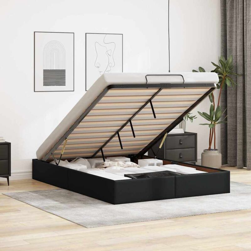 foto del prodotto struttura letto pouf senza materasso nero 140x190 cm similpelle vidaxl
