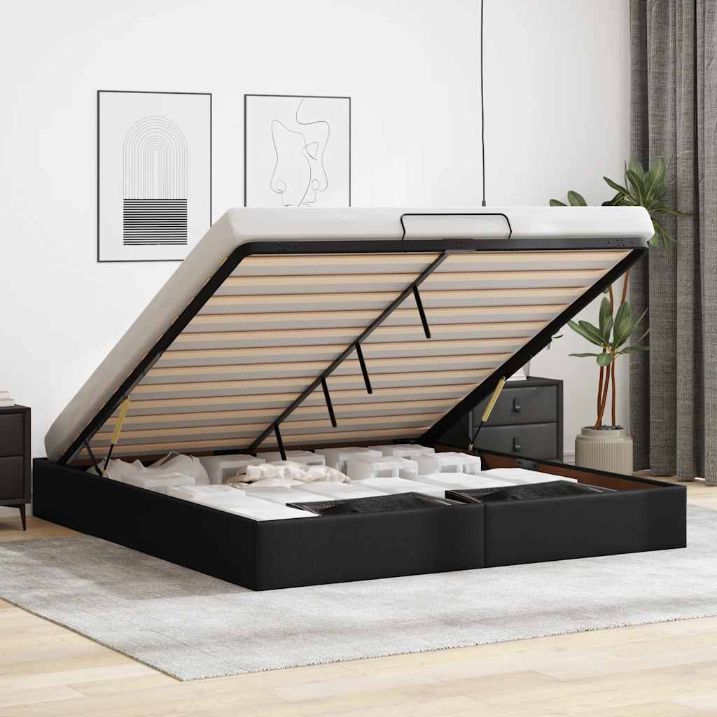 foto del prodotto struttura letto pouf senza materasso nero 180x200 cm similpelle