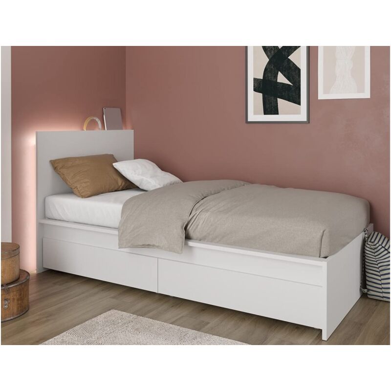 foto del prodotto struttura letto singolo 214x107 cm bianco opaco con due cassettoni pafo