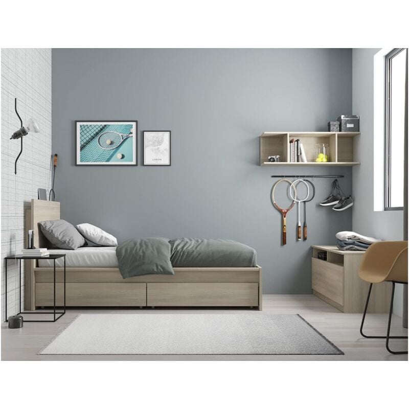 foto del prodotto struttura letto singolo 214x107 cm rovere con due cassettoni linz
