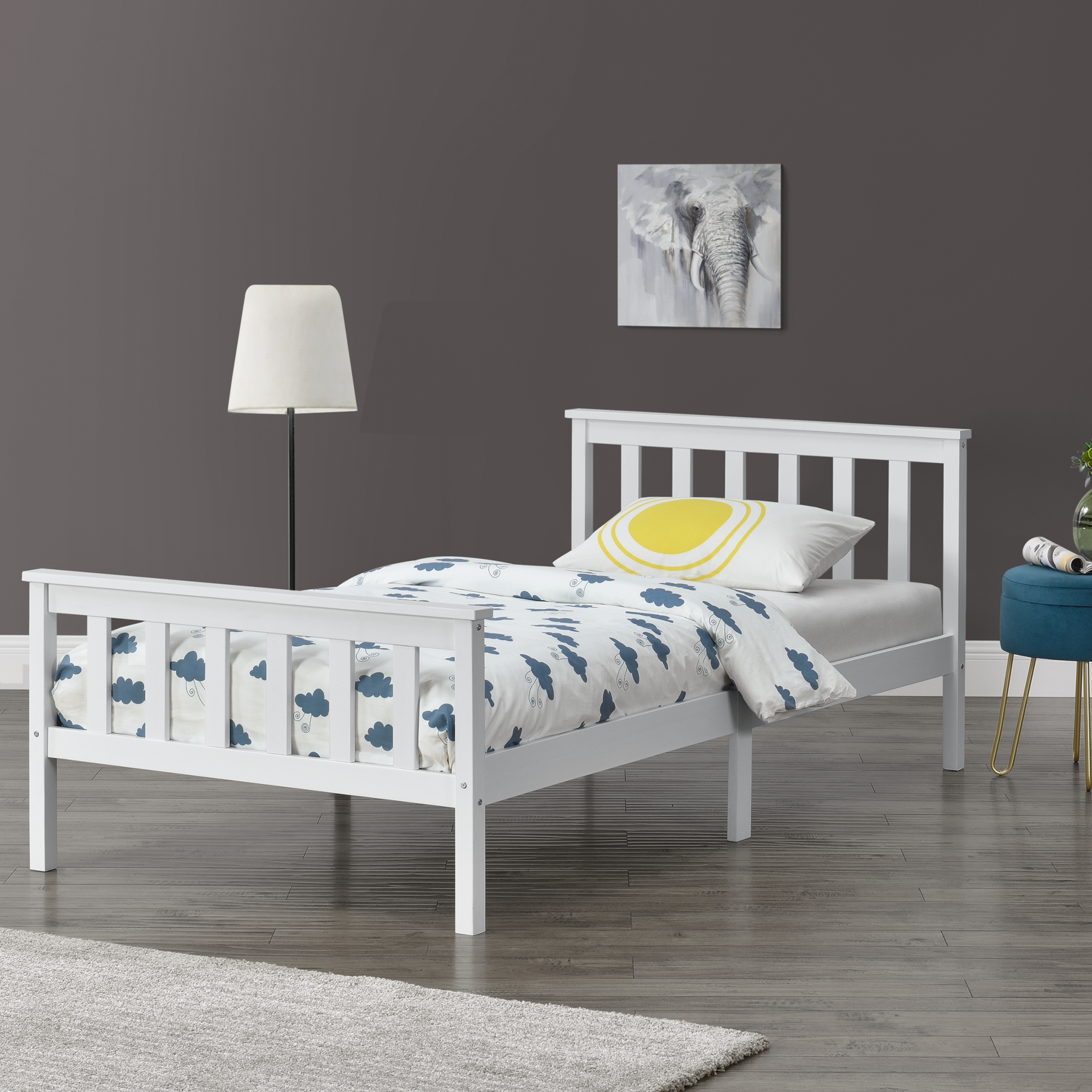 foto del prodotto struttura letto singolo breda 100 x 200 cm letto in legno di pino con testiera e pediera bianco en.casa 