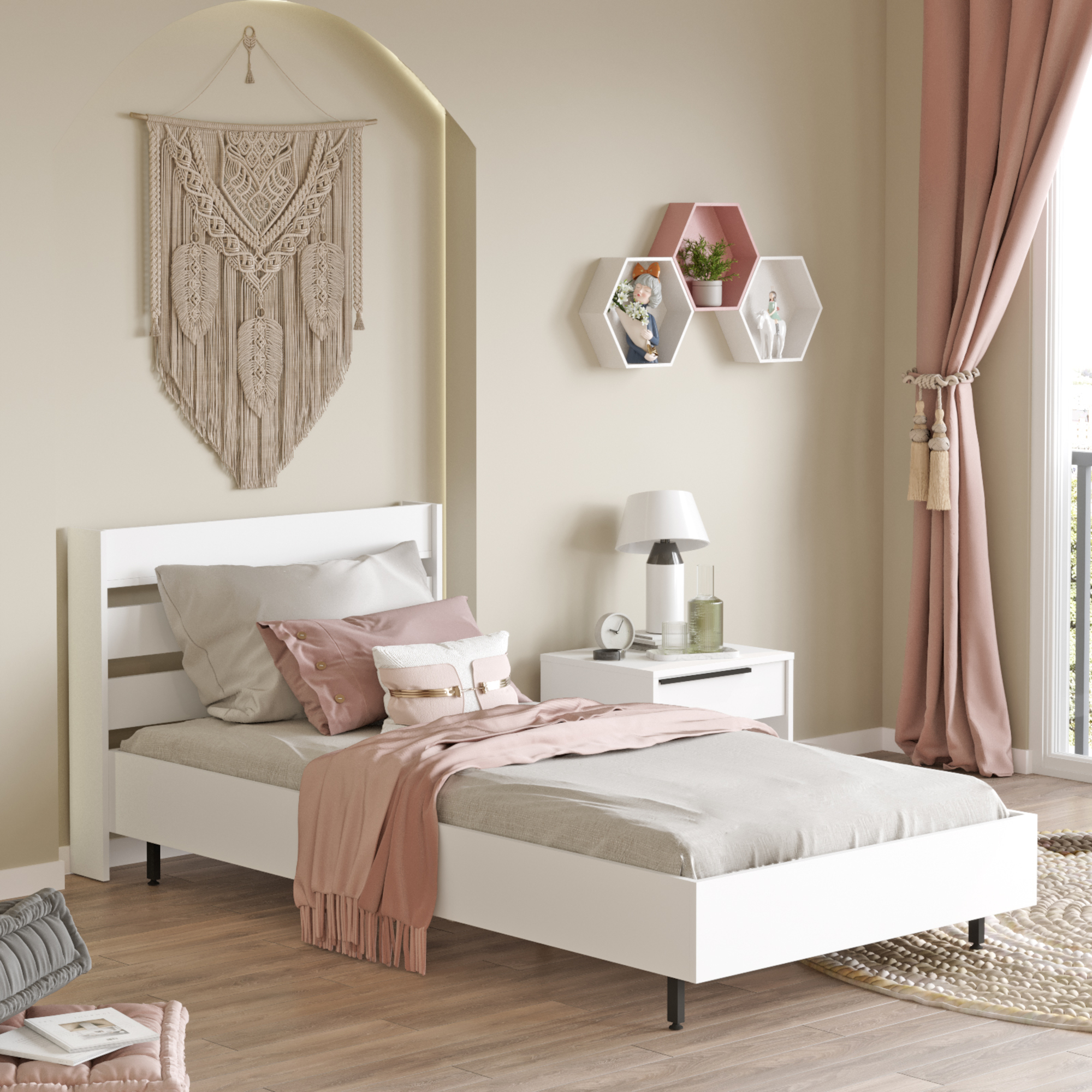 foto del prodotto struttura letto singolo vesanto 100 x 200 cm con testiera alta bianco en.casa 
