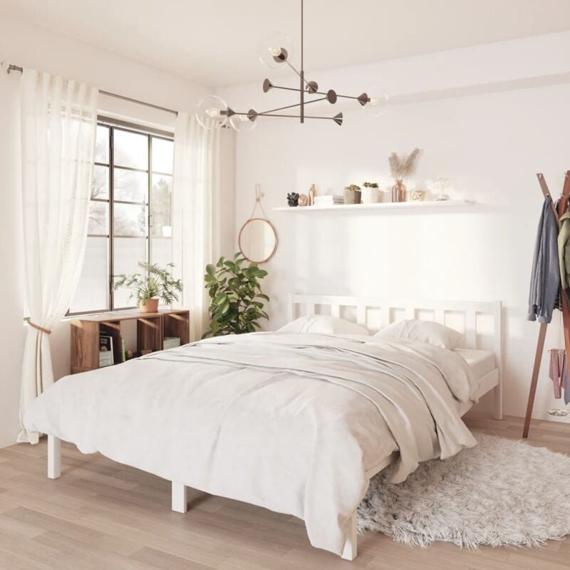 foto del prodotto struttura letto testiera alta in legno di pino elegante 150x200cm vari colori colore bianco