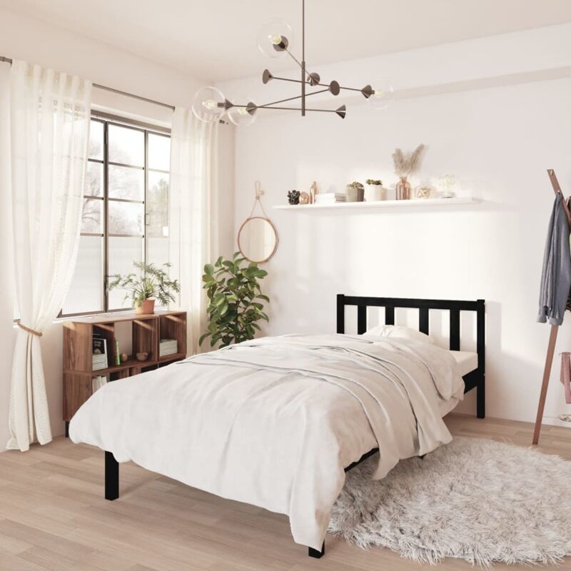 foto del prodotto struttura letto testiera alta in legno di pino elegante 75x190cm vari colori colore nero