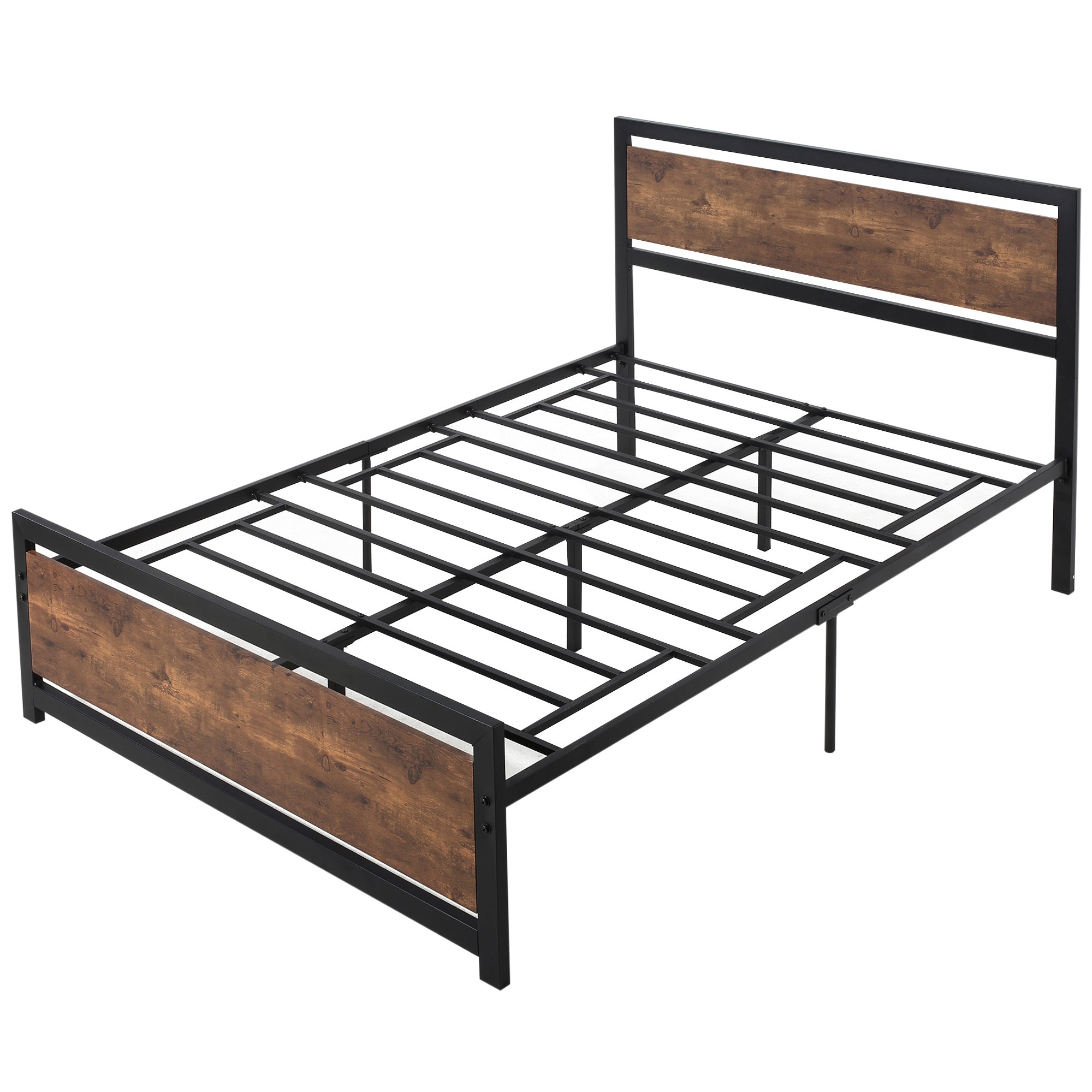 foto del prodotto struttura letto una piazza e mezzo 140x200 cm in acciaio con doghe integrate nero e marrone rustico