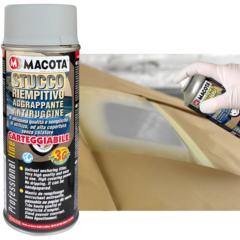 foto del prodotto stucco riempitivo spray carteggiabile antiruggine 400ml colore grigio macota