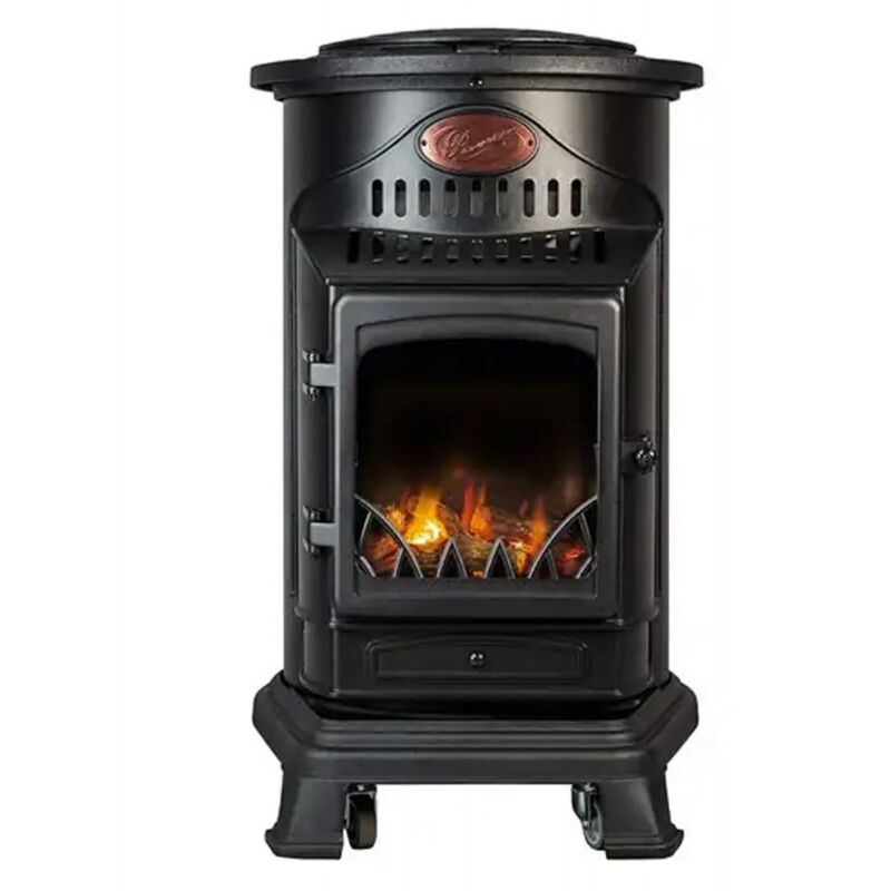 foto del prodotto stufa a gas 3.4 kw effetto camino fiamma vera nero matt con controllo calore