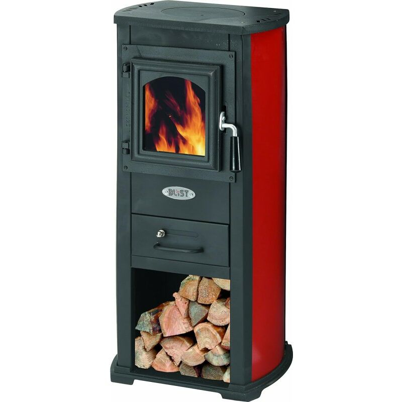 foto del prodotto stufa a legna 5,2kw karma rossa acciaio riscaldamento ambienti calore casa ekonomik lux